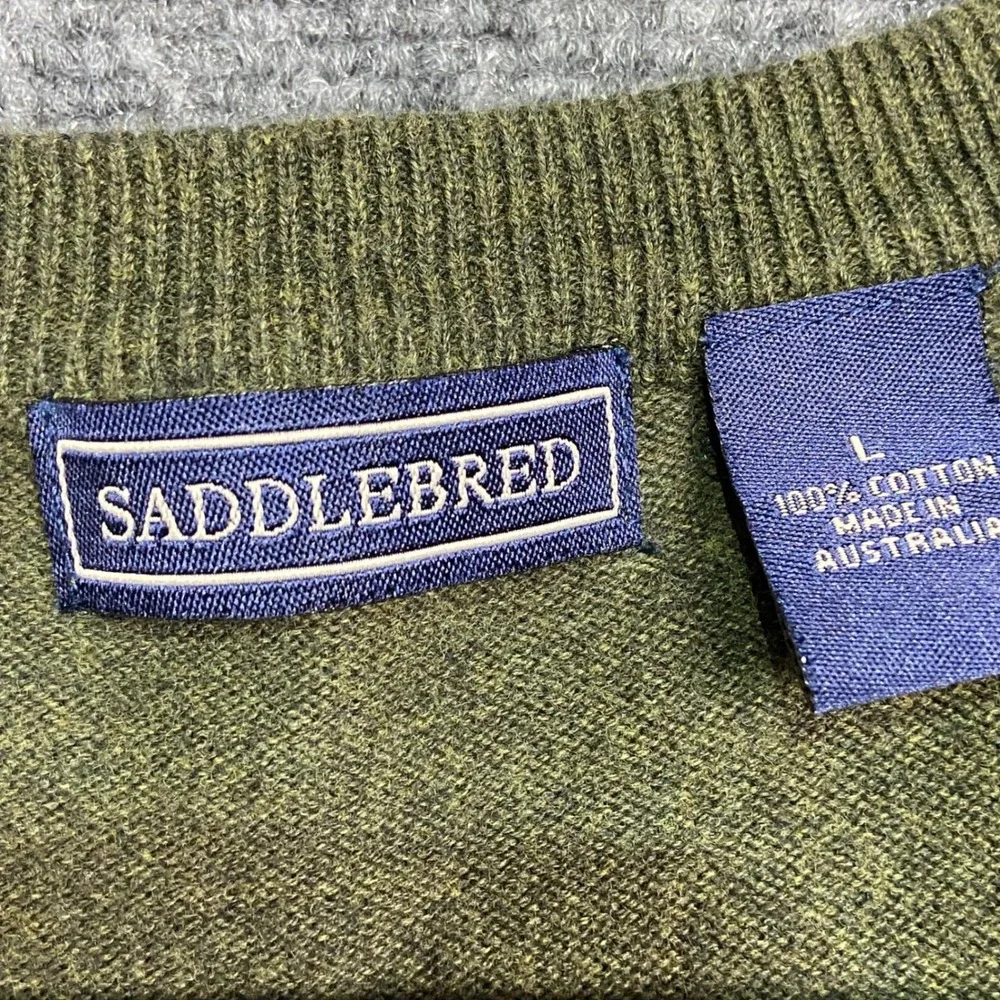 SADDLEBRED Men's Olive Green Argyle 100% Cotton V-Neck Sweater‎ Vest - Size L